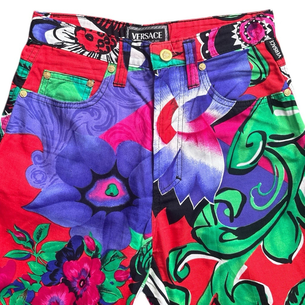 Versace Jeans Couture Vintage Abstract Floral Print Jeans Multicolor Size 28 42 - Picture 4 of 9